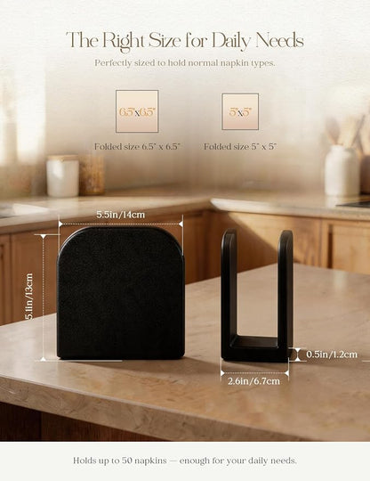 Napkin Holder for Table Stable Standing Napkin Dispenser Natural Bamboo Black - Image 3