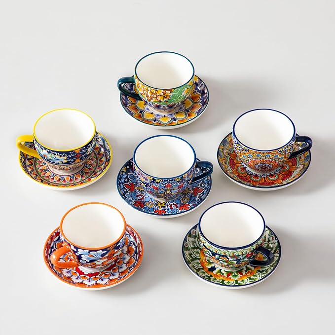 vancasso 8 Oz Cappuccino Cups, Porcelain Tea Cups and Saucers Set of 6 | - Image 7