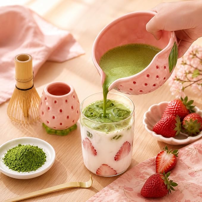 5 Pcs Matcha Whisk Set Pink Matcha Kit Cute Strawberry Design | Ceramic - Image 6