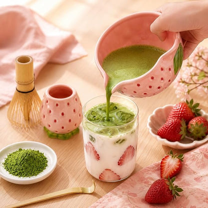5 Pcs Matcha Whisk Set Pink Matcha Kit Cute Strawberry Design | Ceramic - Image 6