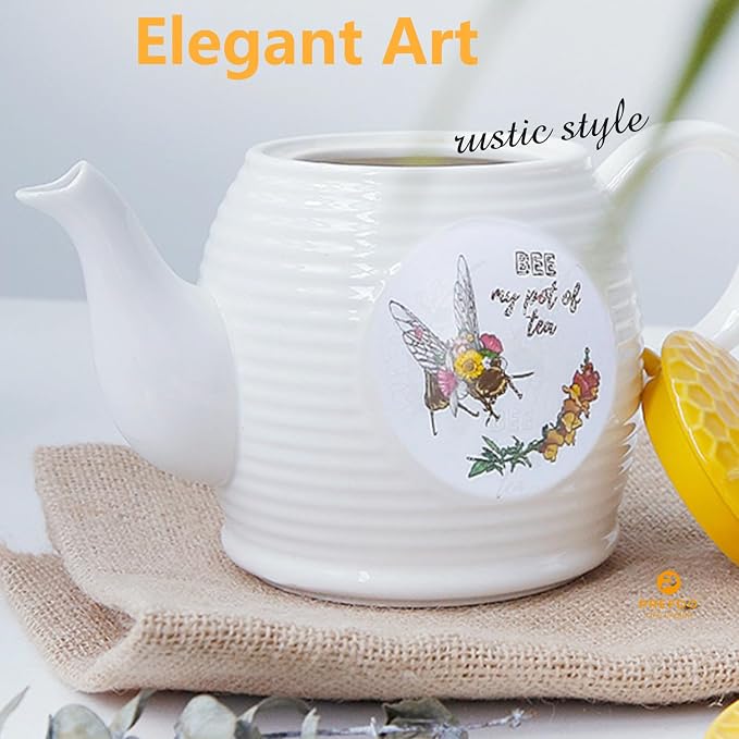 Porcelain Tea Pot Honey Bee Pattern Ceramic Teapot White Coffee Pot Water - Image 5
