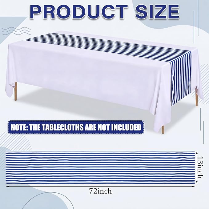 6 Pcs Navy Blue and White Stripe Table Runner, 13 x 72 Inch | Linen Kitchen - Image 2