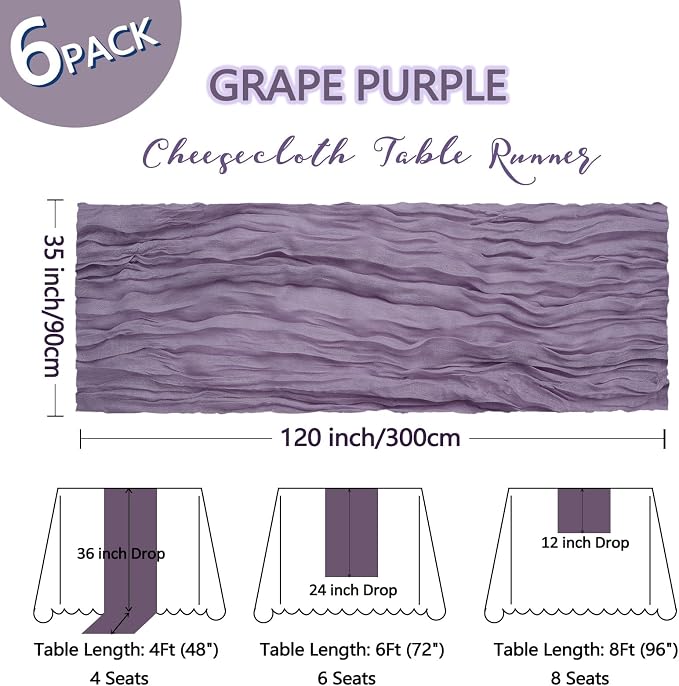 6 Pack Grape Purple Cheesecloth Table Runner 10Ft Gauze Cheese Cloth Table - Image 2