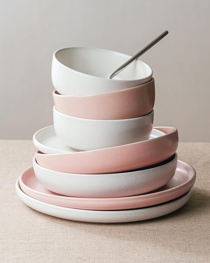 Famiware Milkyway 12-Piece Dinnerware Set, Matte Beige White & Light Pink | - Image 4