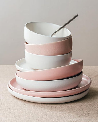 Famiware Milkyway 12-Piece Dinnerware Set, Matte Beige White & Light Pink | - Image 4