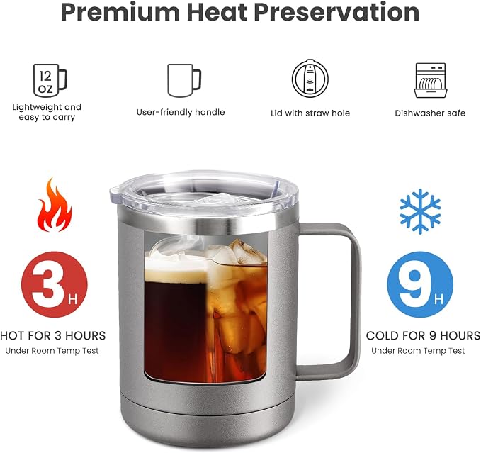 MEWAY 12oz Coffee Mug With Handle 2 Pack Bulk, Stainless Steel Insulated Travel - Image 3