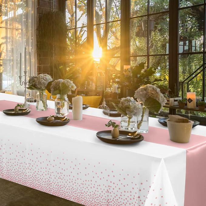 MASHAN 24 Pack White and Rose Gold Tablecloth Set - Image 7