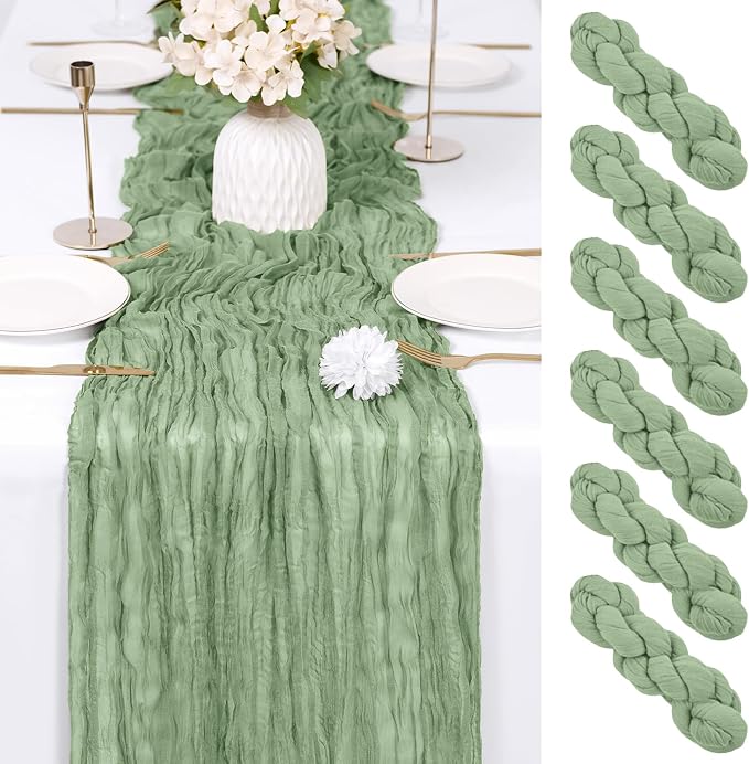 6 Pack Sage Green Cheesecloth Table Runner 17x108 Inch Semi Sheer Boho Gauze by Unknown