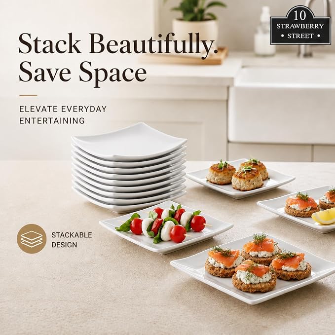 10 Strawberry Street 6" Catering Square Coupe Appetizer Plate - Image 5
