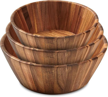 Wooden Salad Bowl Set of 3, Round Wood Bowls by Woodenhouse