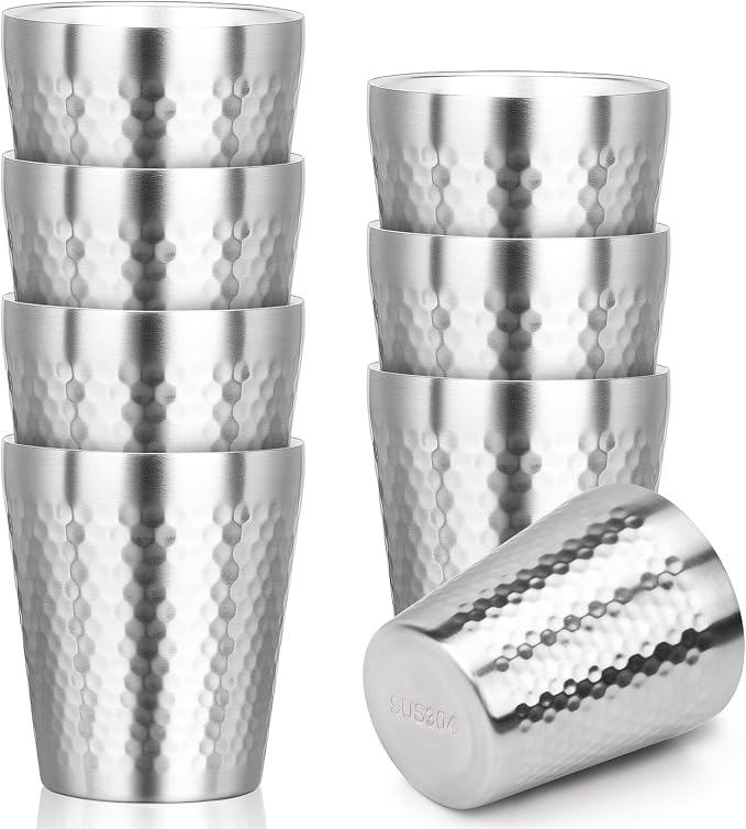 Stainless Steel Cups Double Wall, 10 oz Insulated Tumbler, 8 Pack Unbreakable by Offiper