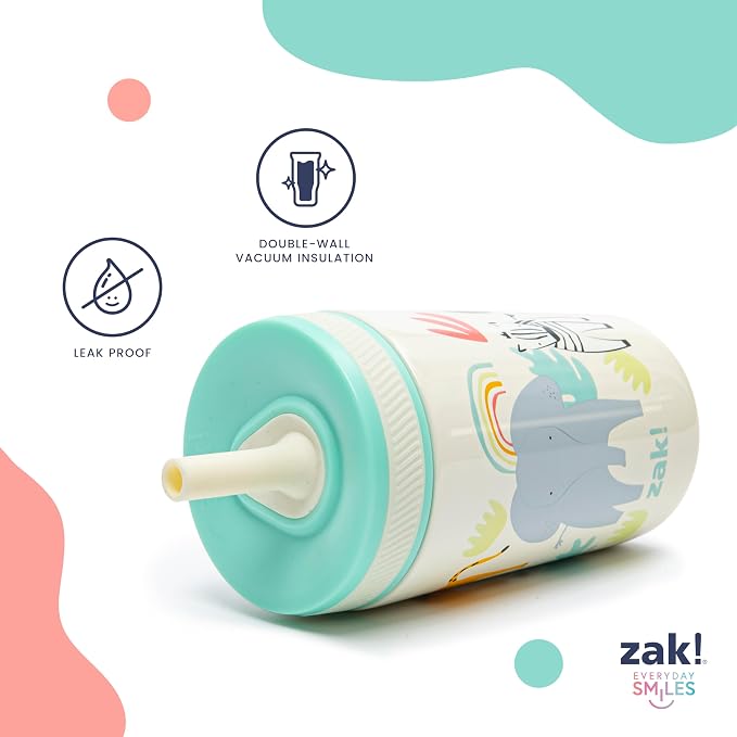 Zak Designs Safari Kelso 12oz Stainless Steel Leak-Proof Toddler Straw Cup - Image 4