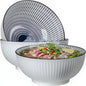 QINLANG Large Soup Bowls, Pho & Ramen Set of 3, 60 oz Blue & White Porcelain by QINLANG