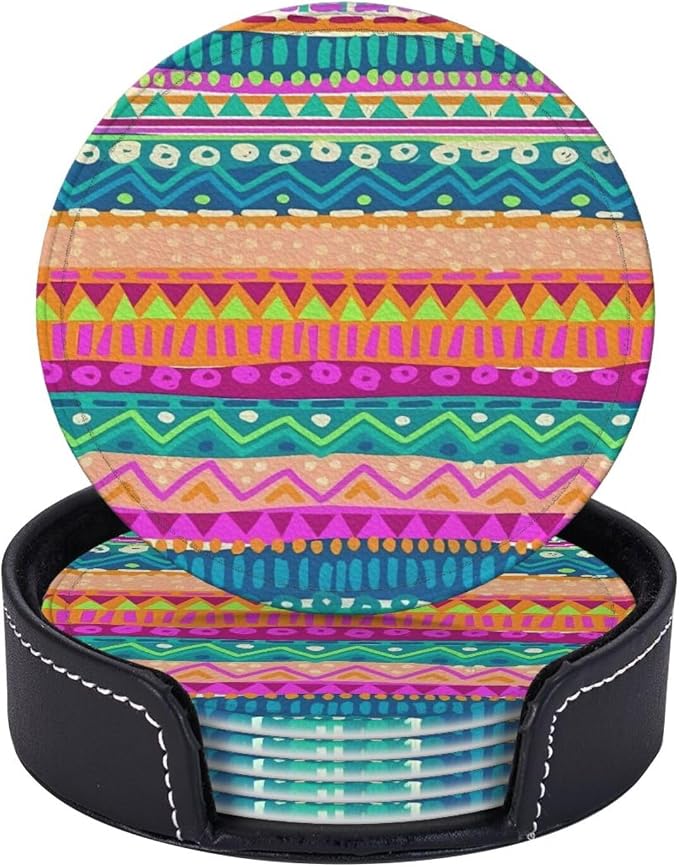6 Pcs Colorful Stripe Leather Coasters by Jfniub