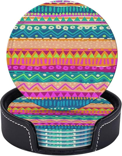 6 Pcs Colorful Stripe Leather Coasters by Jfniub