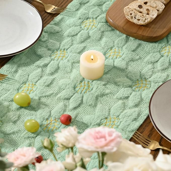 Artoid Mode Green Soft Plush Faux Fur Jacquard Embroidery Sunflower Spring - Image 4