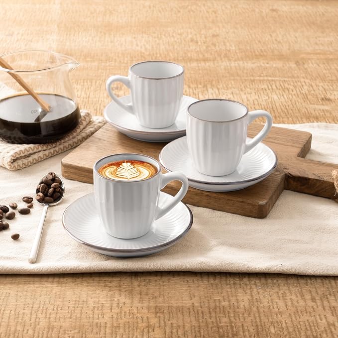 famiware 3oz Espresso Cups and Saucers, Stoneware Demitasse Cup - Image 2