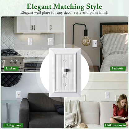 Beadboard Outlet Covers Wall Plates, Bamboo Fiber Light Switch Covers, Natural Material Electric Receptacle Decorative Switch Plate Outlet Cover (Pure White, 1 Gang Toggle 4 Pack)