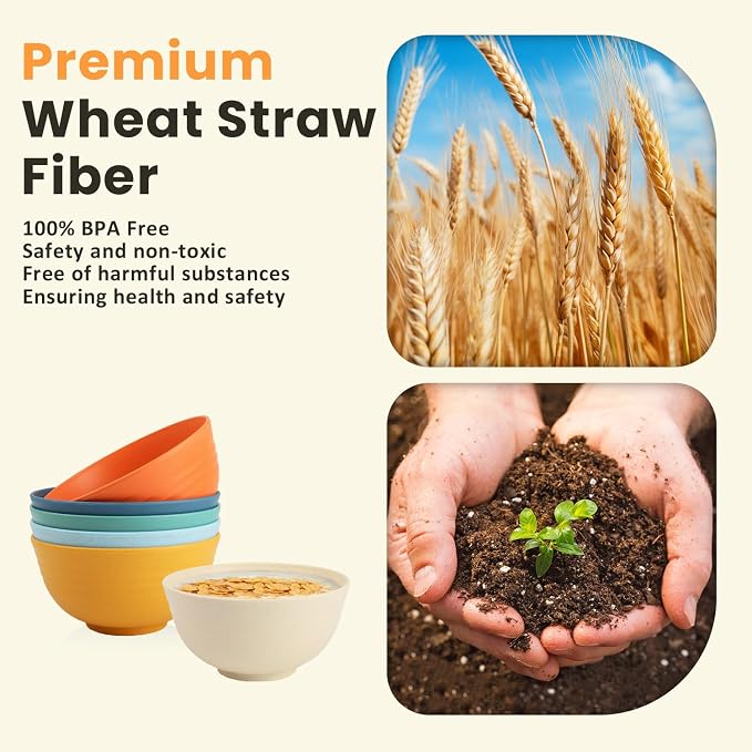 Wheat Starw Cereal Bowls, Unbreakable Bowl Set 6 PCS, Microwave and Dishwasher - Image 3