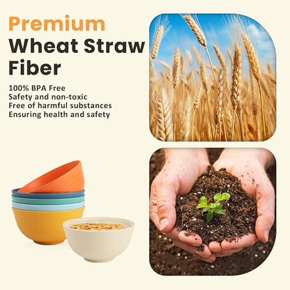 Wheat Starw Cereal Bowls, Unbreakable Bowl Set 6 PCS, Microwave and Dishwasher - Image 3