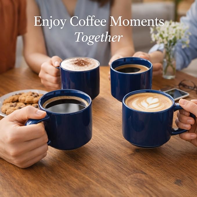 GBhome 14 OZ Coffee Mugs Set of 6, Stackable Navy Blue Coffee Cups Set | Modern - Image 7