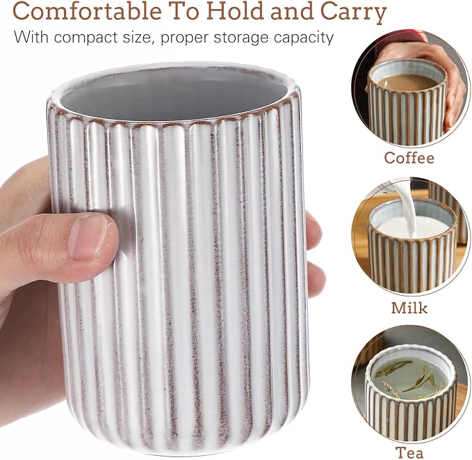 LIFKOME Vintage Ceramic Cup Japanese Style Tea Cup 300ml Striped Drinking Cup - Image 4