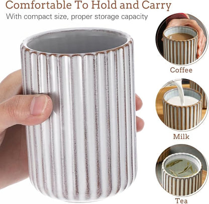 LIFKOME Vintage Ceramic Cup Japanese Style Tea Cup 300ml Striped Drinking Cup - Image 4