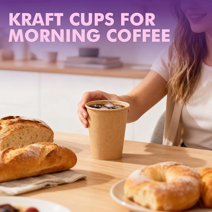 8 oz 500 pack Coffee Cups, Disposable Paper Cups, Sturdy Kraft Leak-Proof - Image 8