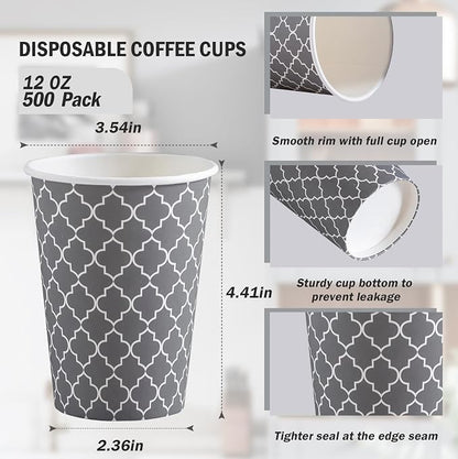 Lamosi Coffee Cups 12 oz 500 Pack, Disposable Paper Coffee Cups, Hot Cups | - Image 2
