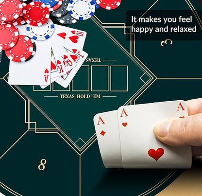 nuveti 24/31/47/55/63inch Round Poker Mat for Texas Holdem | Portable Poker Table Top with Art Deco Layout Print 6-8 Player Game Layout Mat to Play Cards, Poker Games, Blackjack, Casino