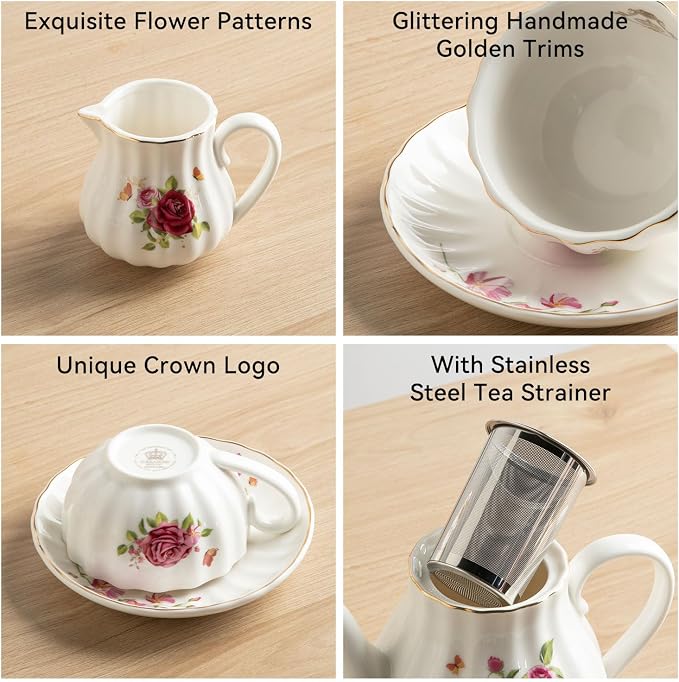 Porcelain Tea Sets British Royal Series, 8 OZ Cups & Saucer Service - Image 4