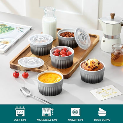 vancasso 6 oz Ramekins with Lid, Porcelain Creme Brulee Souffle Dishes - Image 4