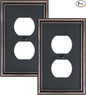 2-Pack Single Duplex Outlet Cover Plate, Decorative Aged Bronze Switch Plates and Outlet Covers, Metal Wall Plates for Electrical Outlets, 1 Gang Receptacle Cover, Corrosion Resistant