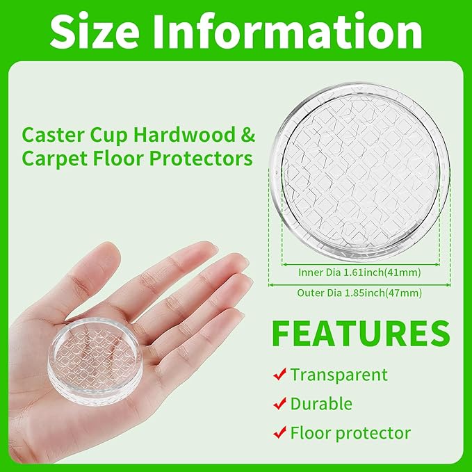 1.6"x1.6" Round Rubber Furniture Caster Cups, Carpet Protector - Image 2