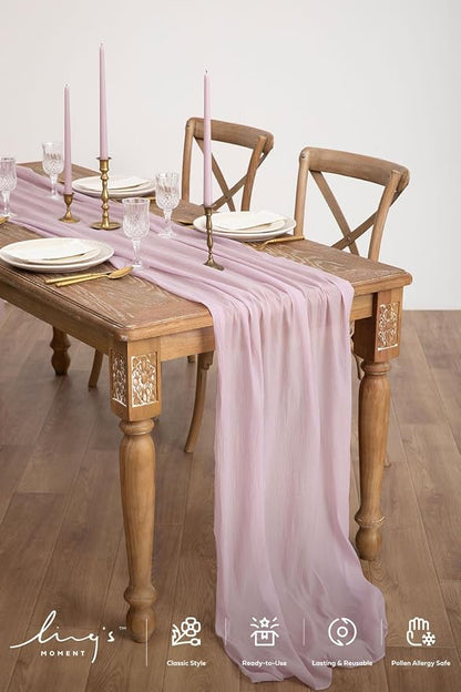 Ling's Moment 14Ft Mauve Table Runner, Wedding Sheer Chiffon Table Runners | - Image 2