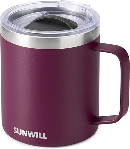 SUNWILL Travel Coffee Mug with Lid, Insulated Tumbler with Handle, 14 oz by SUNWILL