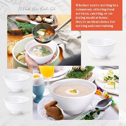 Tioncy 20 Pack Melamine Bowl Set 10 oz White Soup Bowls Set All Purpose Soup - Image 3