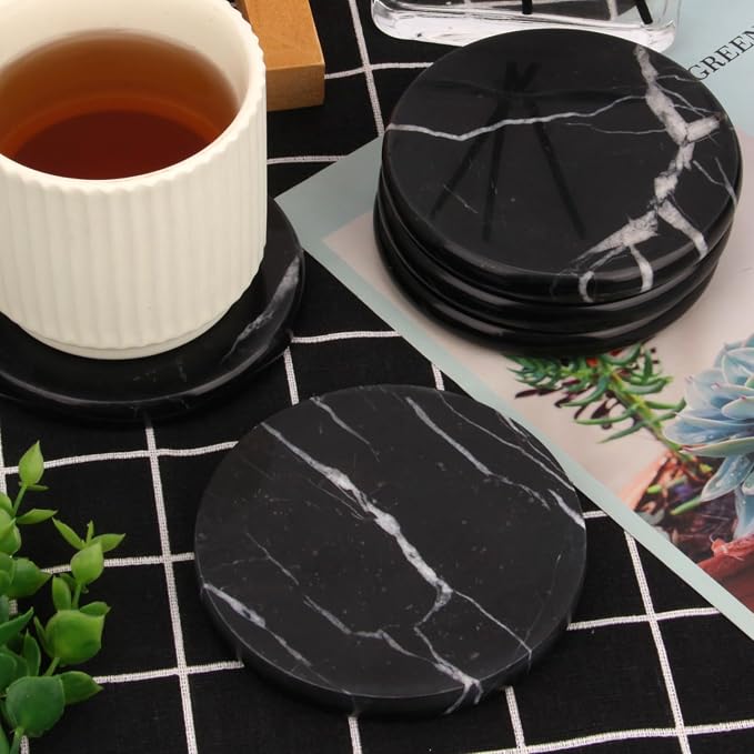 Natural Marble Coasters Set of 4, 4 inch Round, Silicone Anti-Slip Pads - Image 9