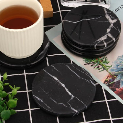 Natural Marble Coasters Set of 4, 4 inch Round, Silicone Anti-Slip Pads - Image 9