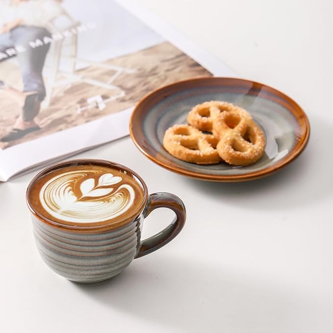 Hasense Espresso Cups with Saucers, 4 oz Small Ceramic Espresso Coffee Mugs Set - Image 7