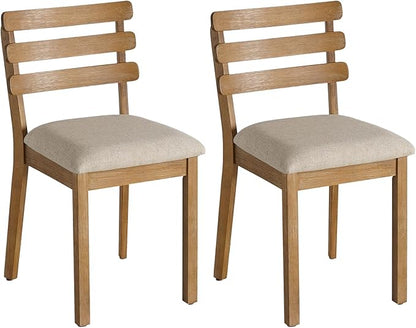 Vintage Farmhouse Dining Chairs with Ladder Back, French Country Dining Chairs Wood, Fabric Upholstered Dining Chair of 2