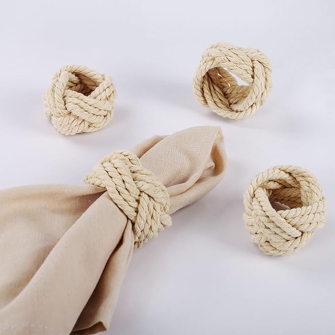 Cotton Jute Napkin Rings Handmade Braided Burlap Napkin Ring, Natural Woven by wonlex