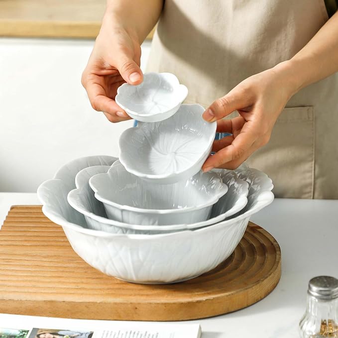 Porcelain Leaf Serving Bowls & Dishes Set – 5 Piece, 1-58 oz White Serving Bowls - Image 2