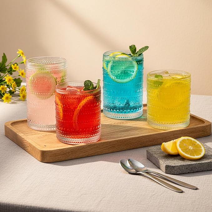 Moretoes 4 Pack Hobnail Drinking Glasses Set, Glass Cups | 12 Oz Highball - Image 6