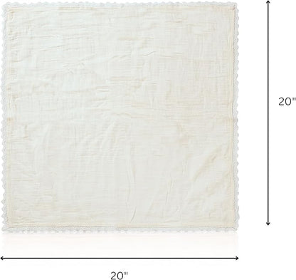 FINGERCRAFT Dinner Cloth Napkin Cotton Muslin Double Gauze 12 Pack with Classic Lace for Everyday Use, Wedding, Party, Christmas, Easter Napkins Cloth are Pre Shrunk and Good Absorbency White