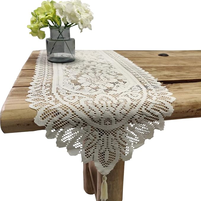 Tinsow 2 Pack Cotton Crochet Lace Rectangular Table Runner Dresser Scarf Doilies by Tinsow