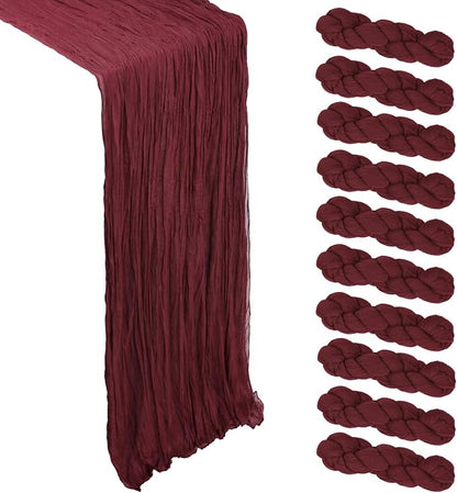 10 Pack Burgundy Cheesecloth Table Runner 9Ft Gauze Red Cheese Cloth Runner by Heneger