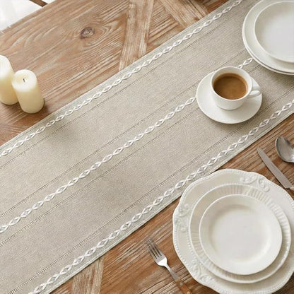 Boho Table Runner with Tassels, Handwoven with Weave Texture Fringe - Image 3