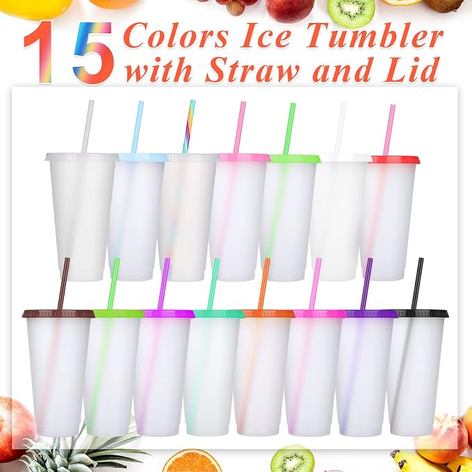 Honeydak 15 Pack Tumbler with Straw and Lid Bulk Cups - Image 2
