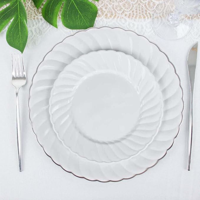 Efavormart 12-Pack 7.5" White Flair Rim Plastic Salad Dessert Plates, Elegant - Image 7